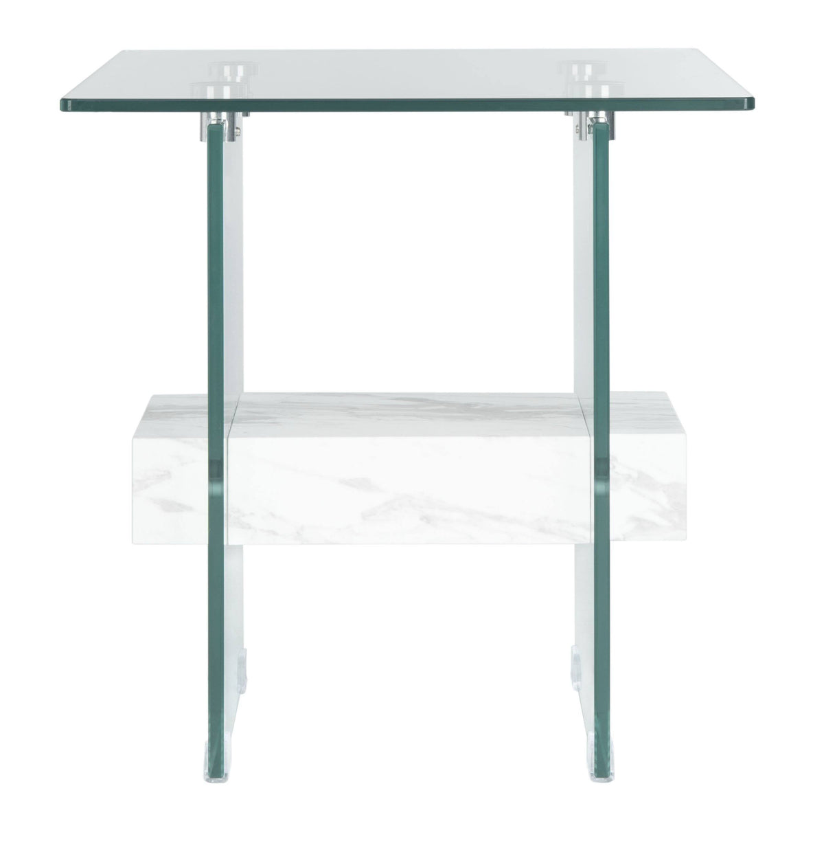 Glass/Faux White Marble Accent Table C87629