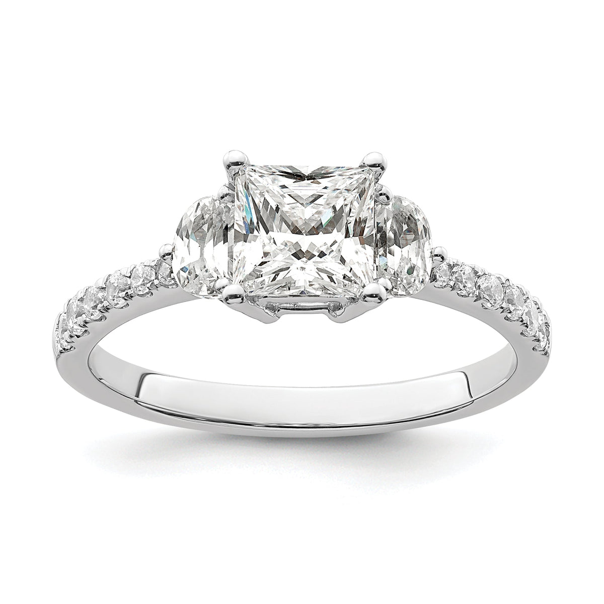 14k White Gold 3 Stone Half Moon/Princess Cut CZ Ring E175980