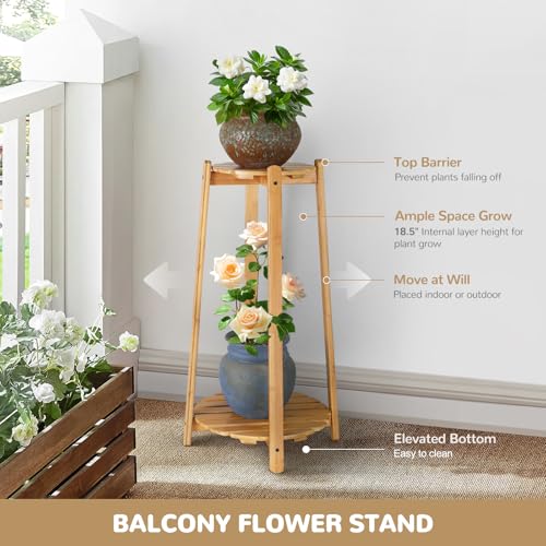 2 Tier Round Bamboo Plant Stand 12 Inch F962541