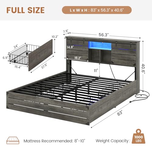 Queen Size Wooden Bed Frame with Bookcase Headboard and Storage Drawers Z401