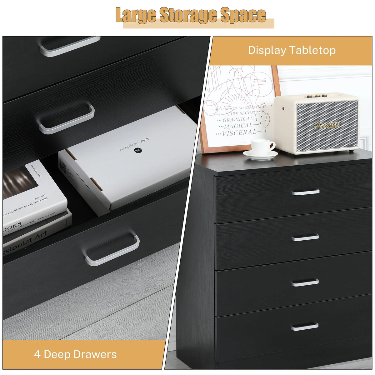 Black 4 Drawer Dresser C476