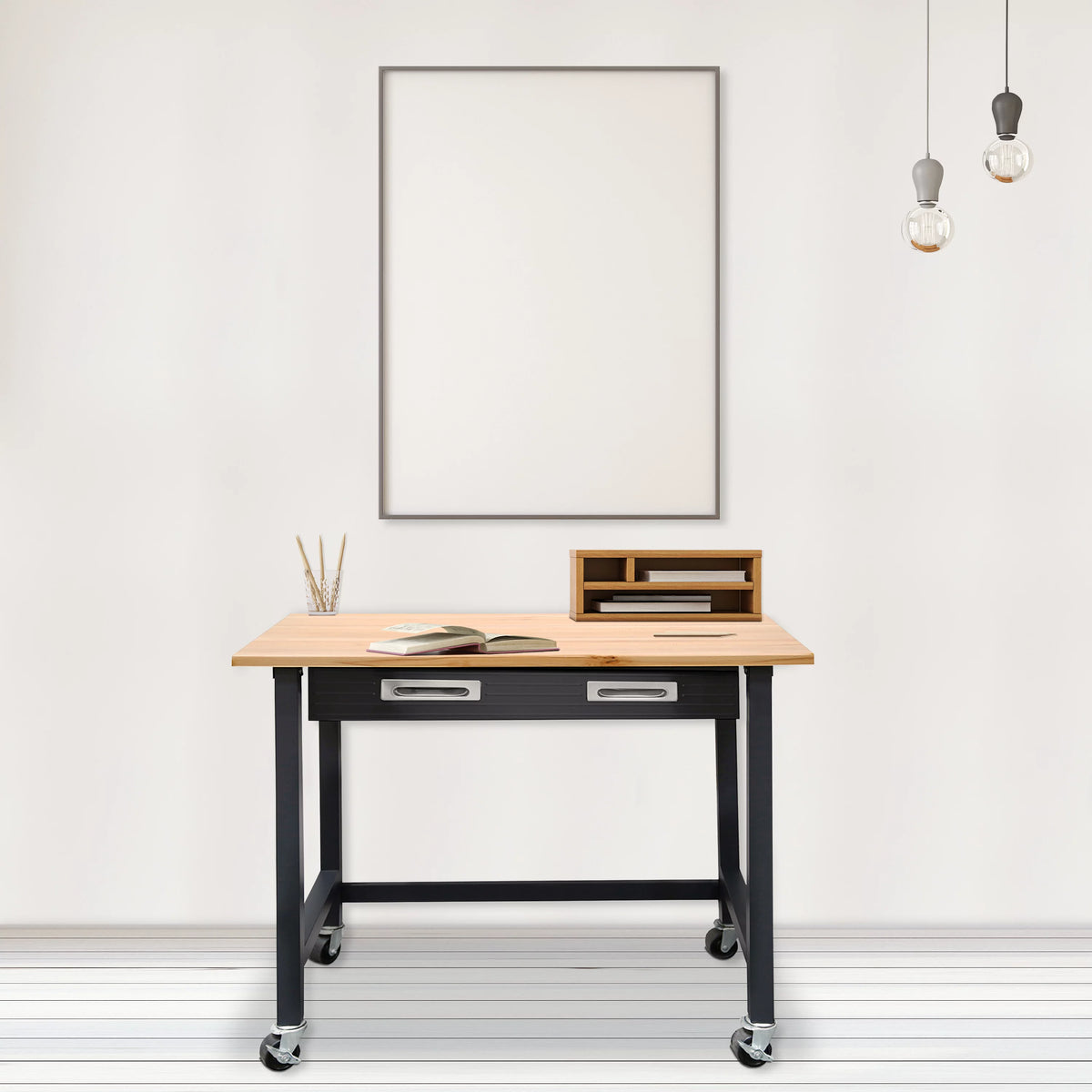 Heavy-Duty Wood Top Workbench with Drawer on Wheels A1066