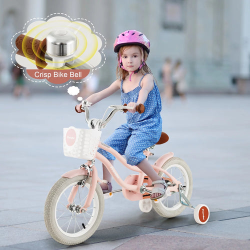 14'' Kids Bike with Training Wheels & Basket Pink Y443