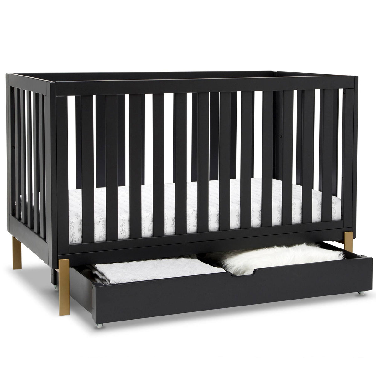 Midnight 4-in-1 Convertible Crib with Roll-Out Storage L47672