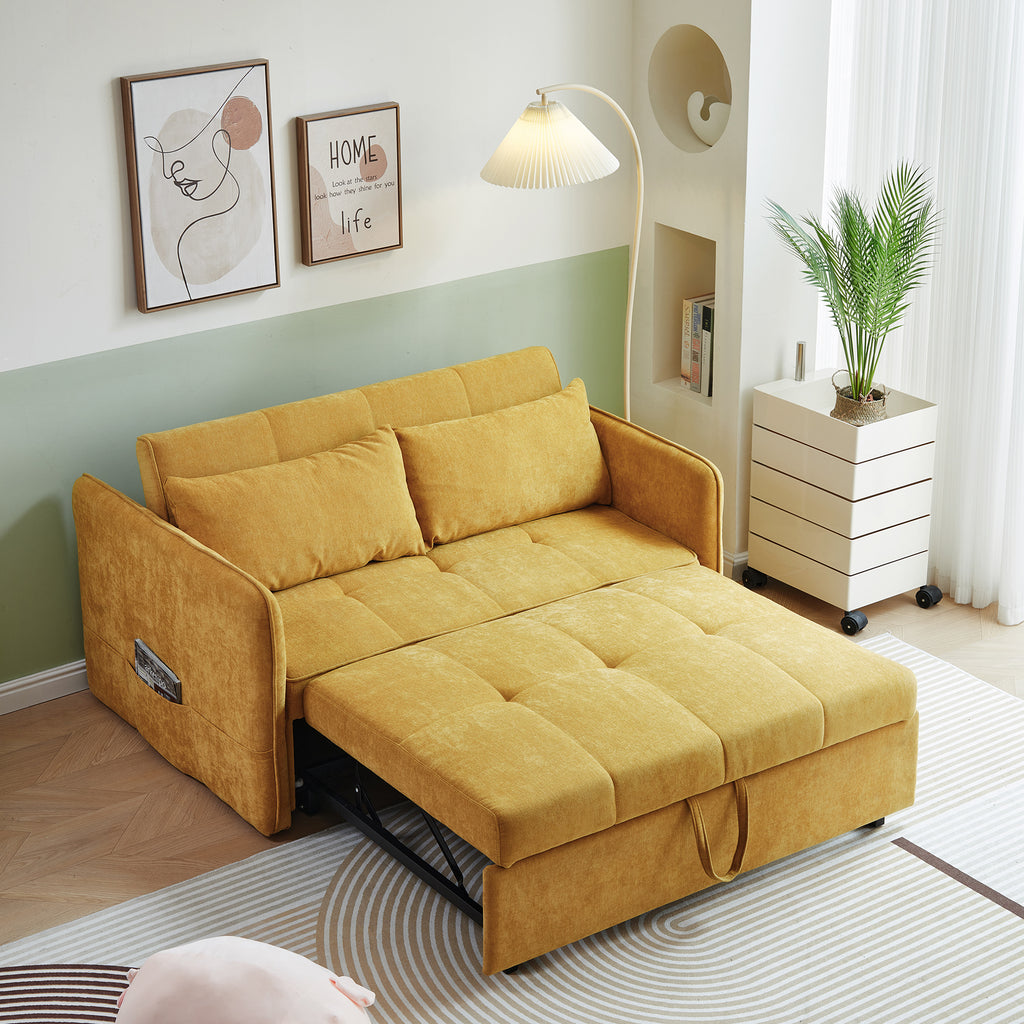 Yellow Chenille Sofa Bed with Adjustable Armrests Z46950