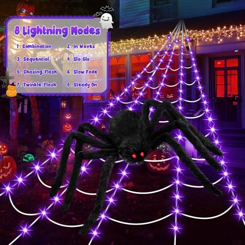 250 LED 16.4Ft Spider Web Lights with 59 Inch Giant Spider Q4496