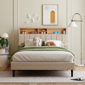 Full Size Linen Fabric Upholstered Platform Bed with Storage Headboard W602