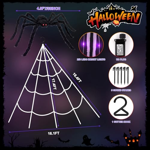 250 LED 16.4Ft Spider Web Lights with 59 Inch Giant Spider Q4496