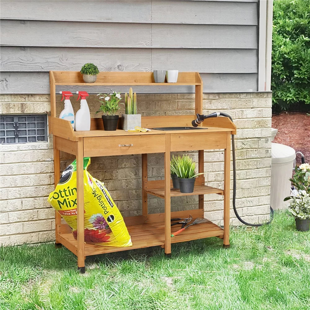 Cedarwood Potting Bench with Sink M266
