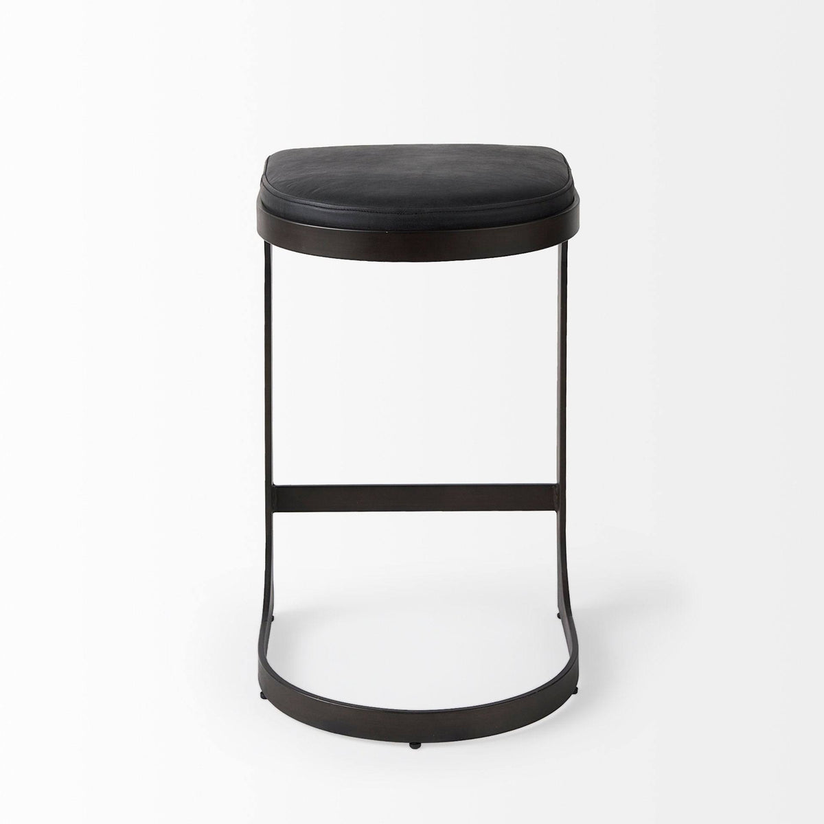 Dark Brown Leather Counter Stool with Metal Frame F94906