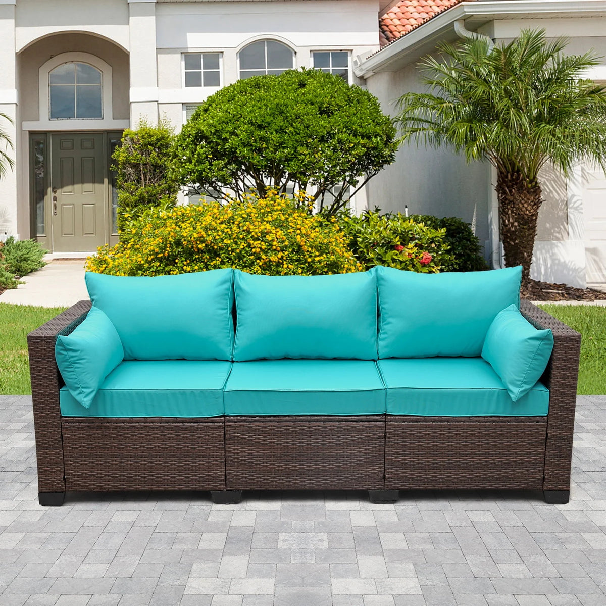 3-Seat Gray Wicker Rattan Patio Sofa with Cushions L693