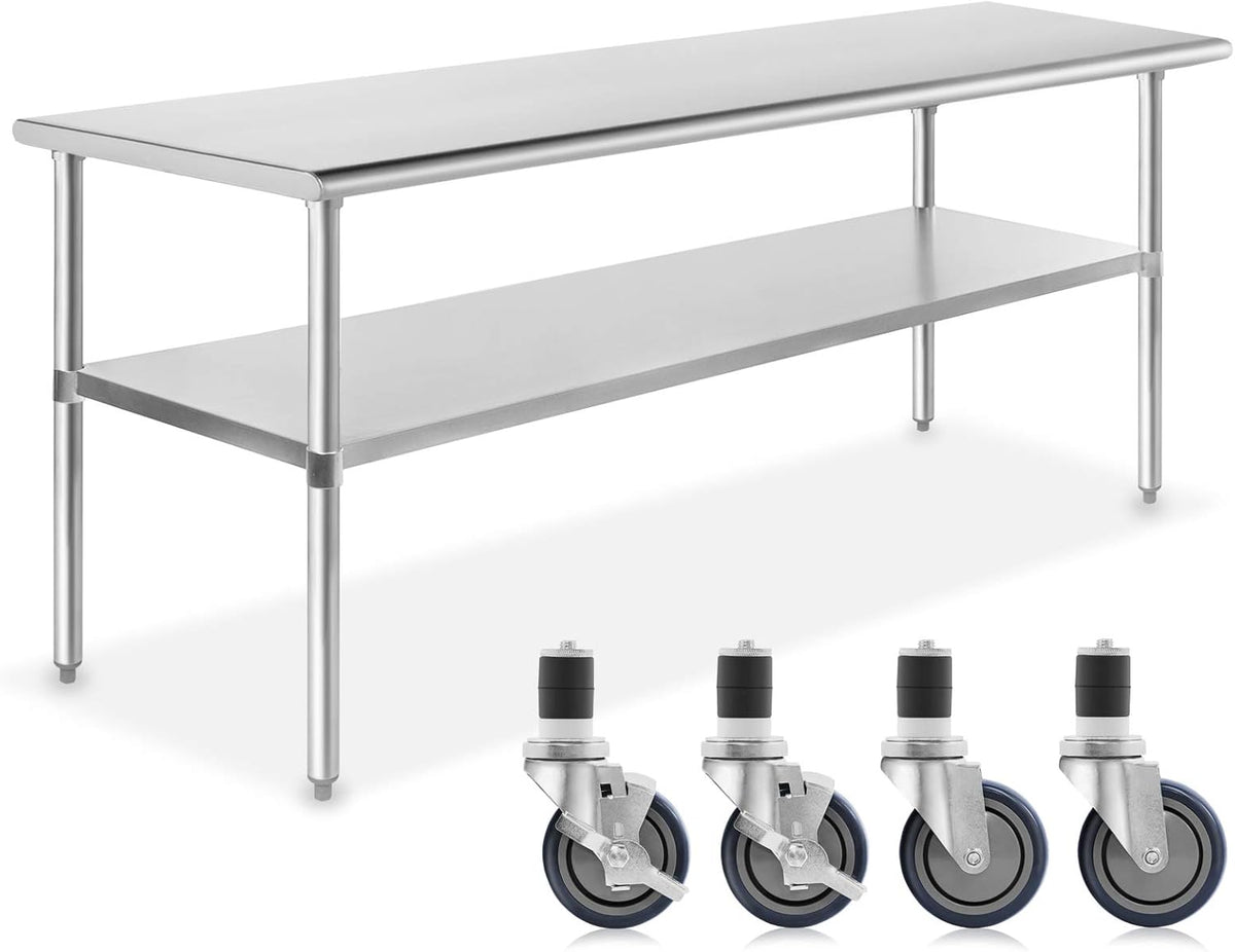 Stainless Steel Commercial Kitchen Prep & Work Table with 4 Casters W8641