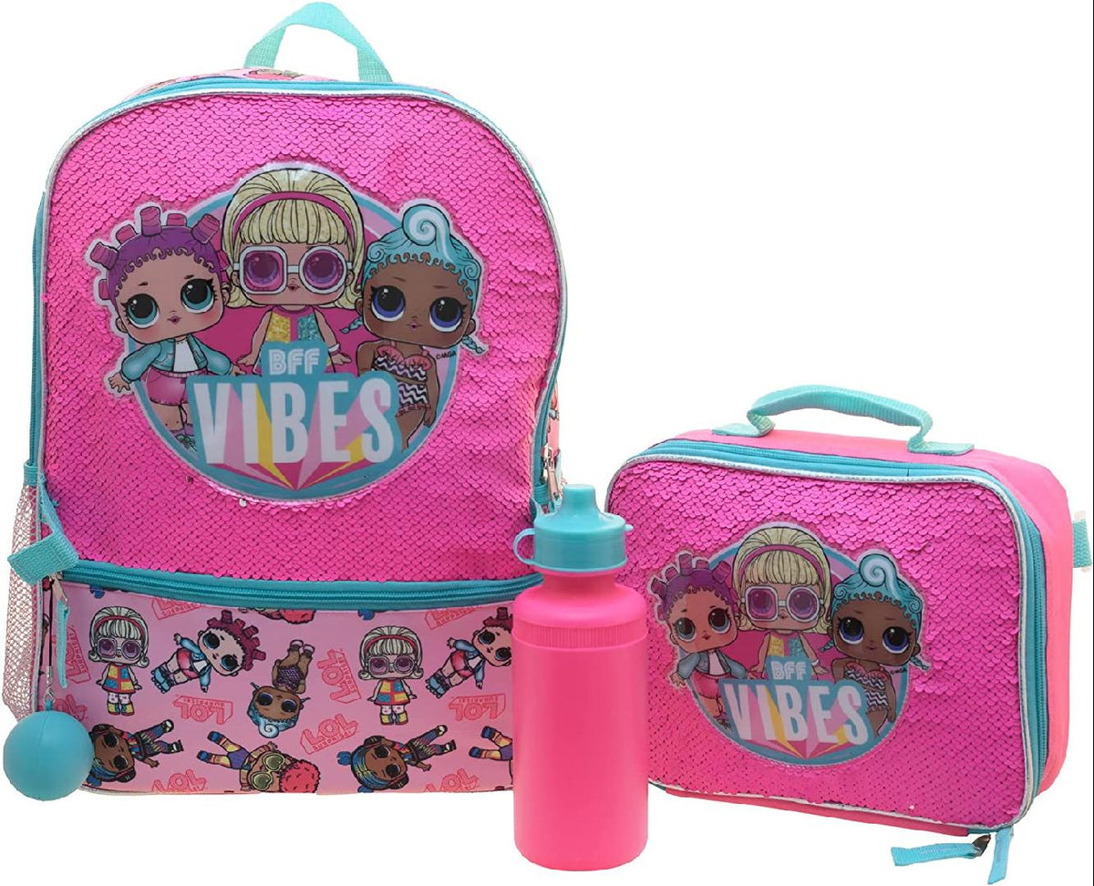 4 Piece Sequin Backpack Set with Lunch Bag, Pink S964345