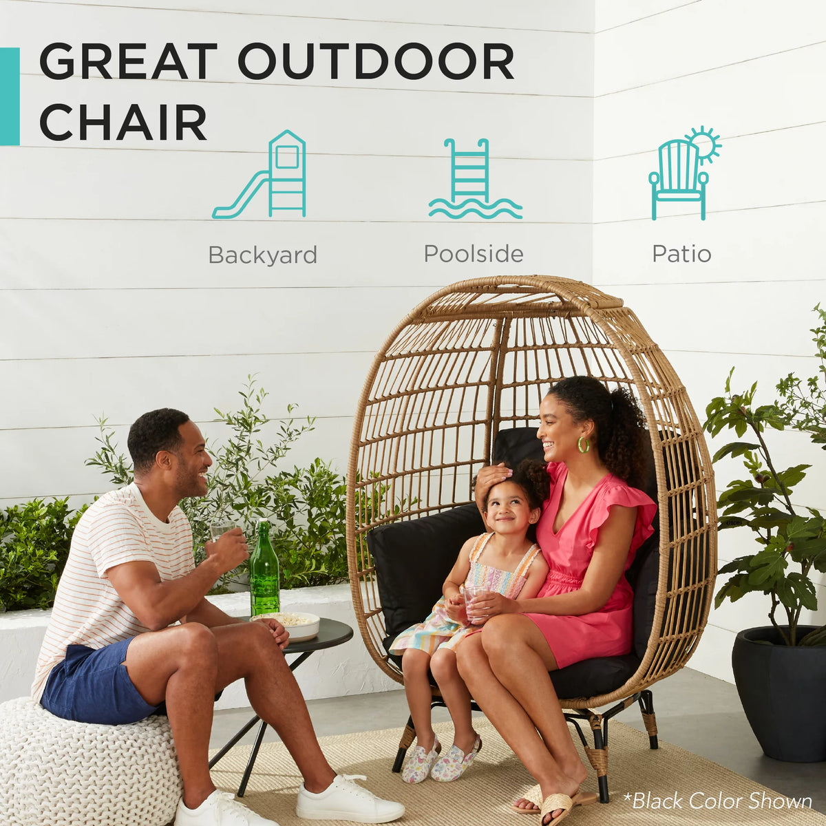 Oversized Black Wicker Egg Chair with Steel Frame E662