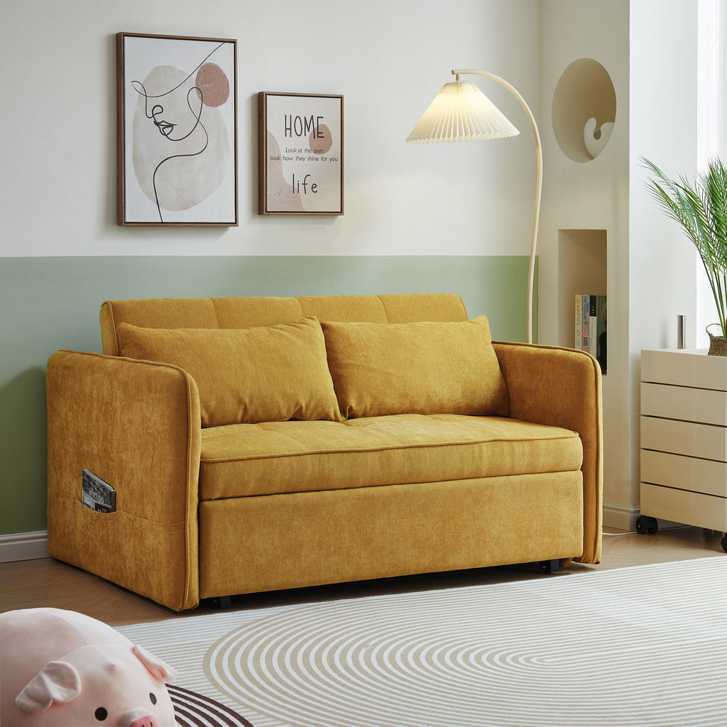 Yellow Chenille Sofa Bed with Adjustable Armrests Z46950