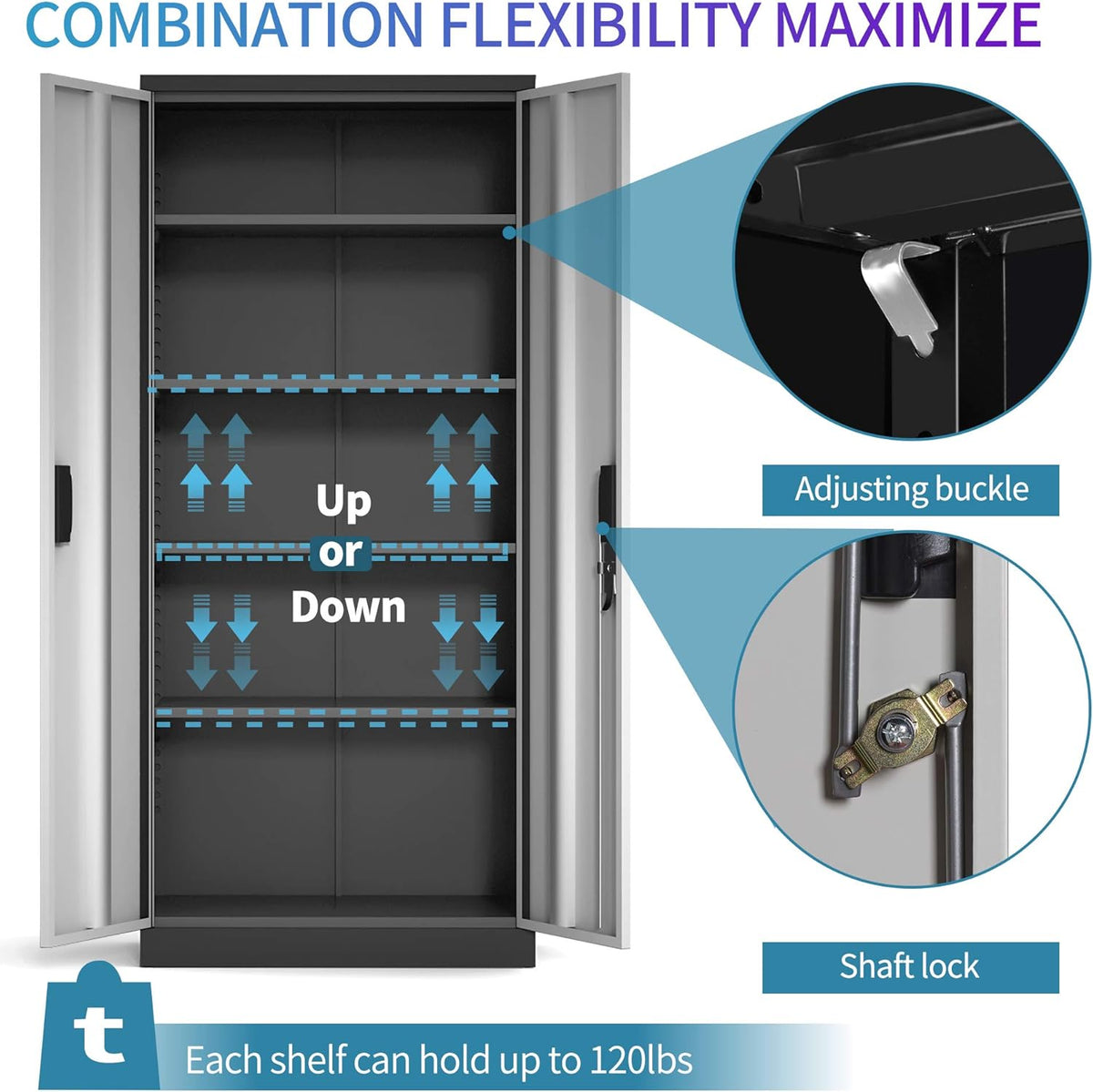 Metal Storage Cabinet with Lock, 4 Adjustable Shelves I689413