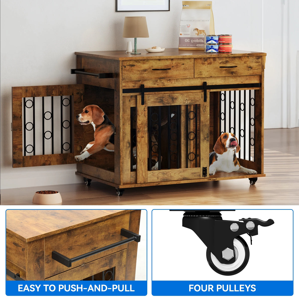 39 inch Wooden Dog Crate Furniture with Drawers O114