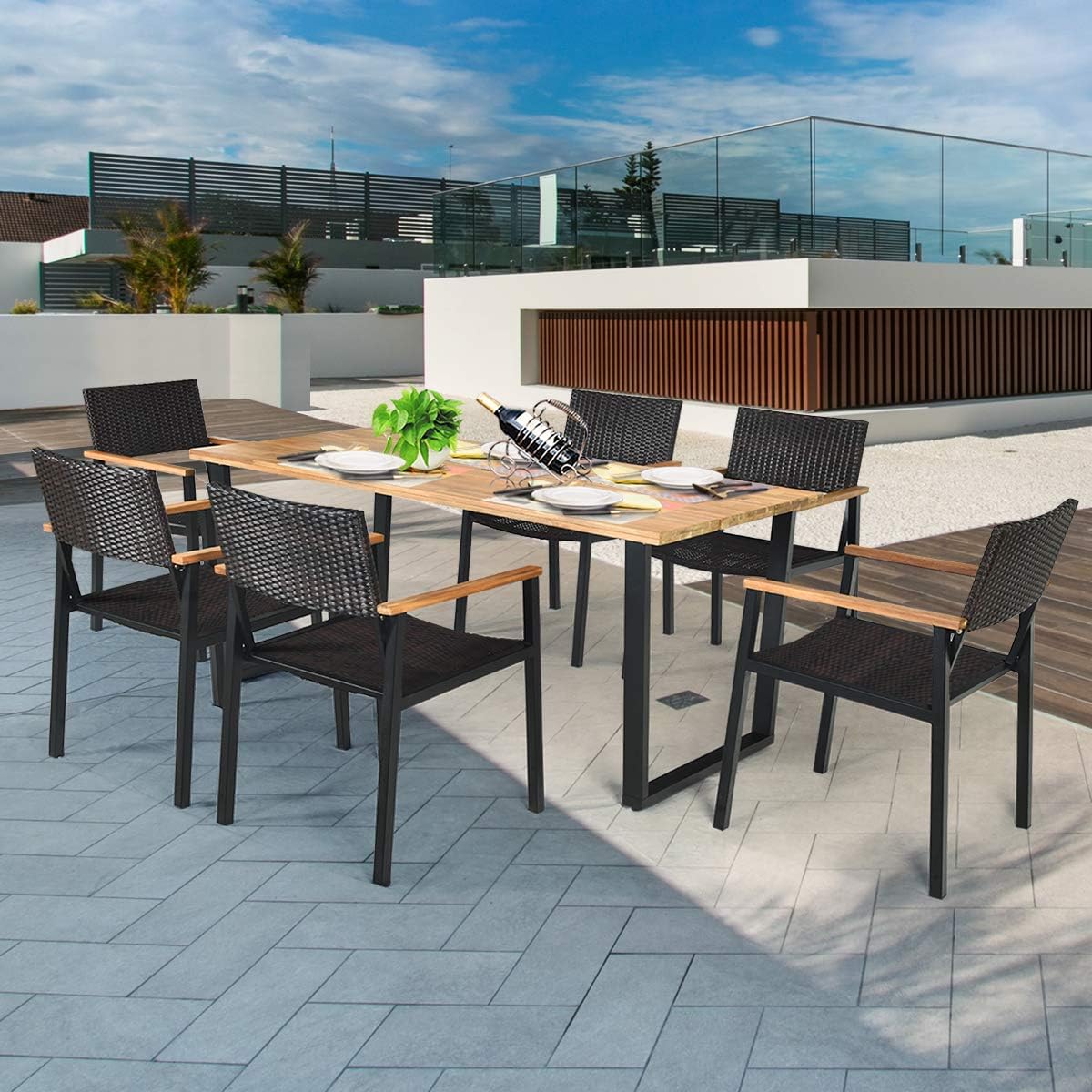 7 Pc Acacia Wood Outdoor Dining Set N845