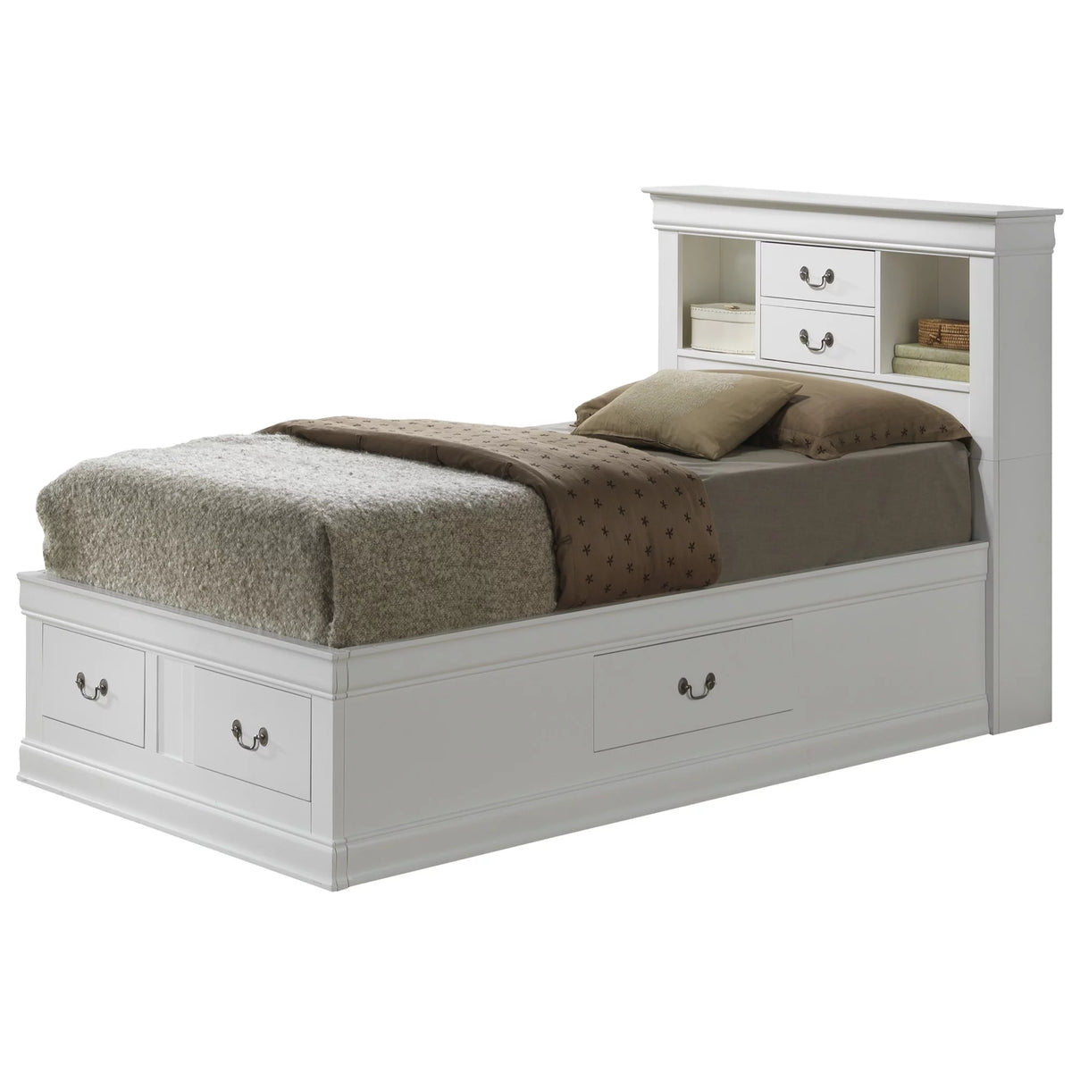 White Twin Storage Platform Bed with 6 Drawers N722