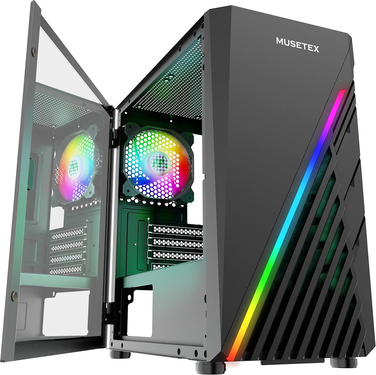 Black Micro-ATX PC Case with LED ARGB Fan A93082