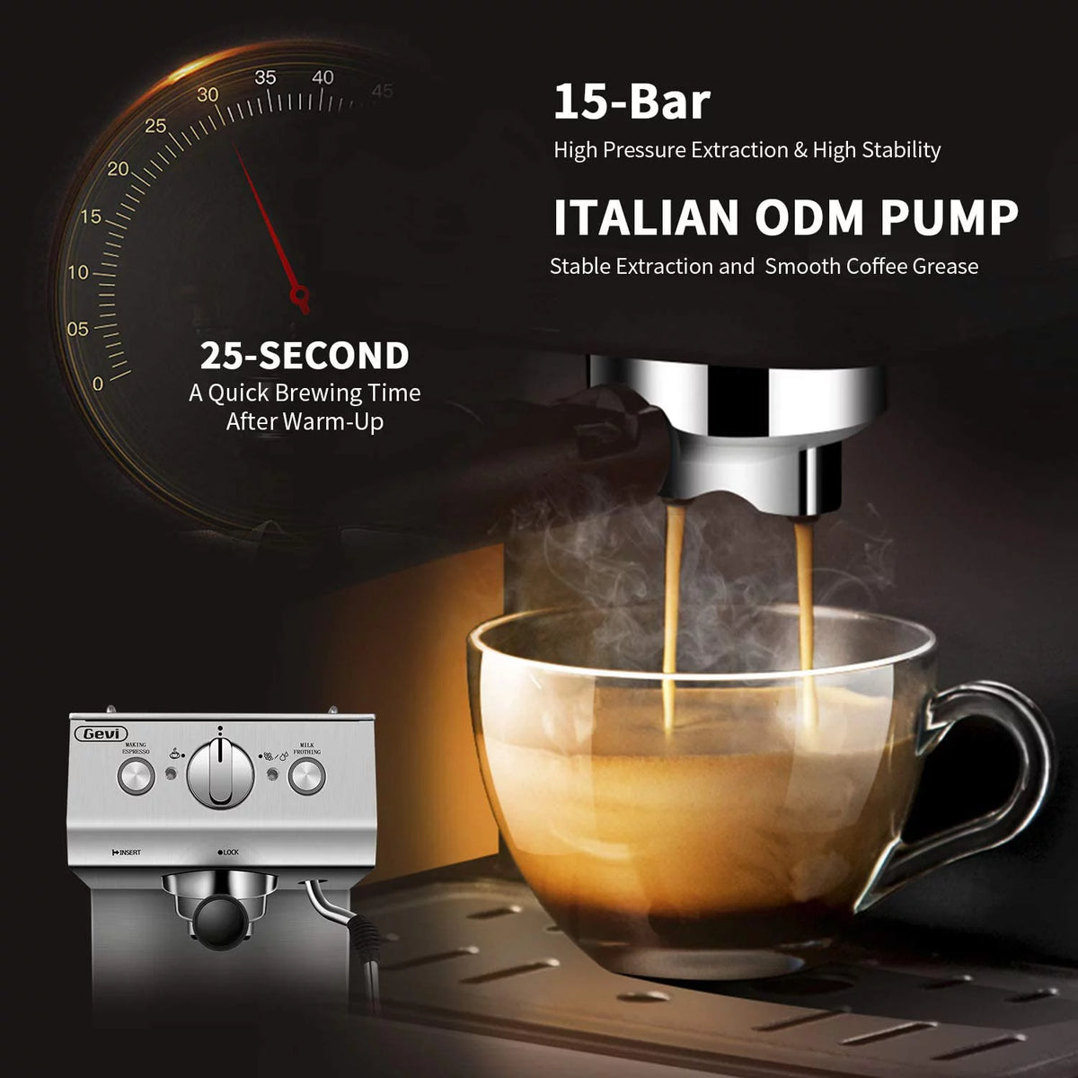 Silver Stainless Steel 15 Bar Espresso Machine S998