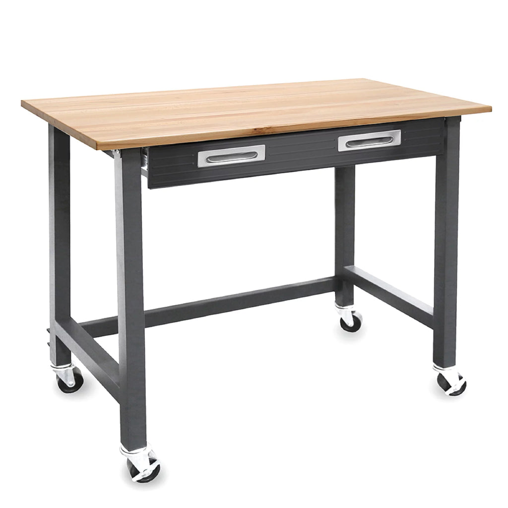 Heavy-Duty Wood Top Workbench with Drawer on Wheels A1066