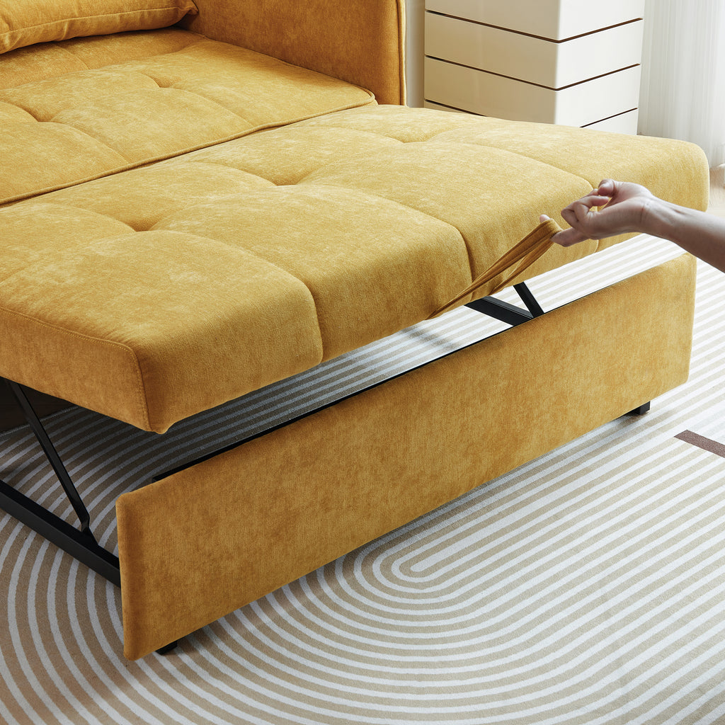 Yellow Chenille Sofa Bed with Adjustable Armrests Z46950