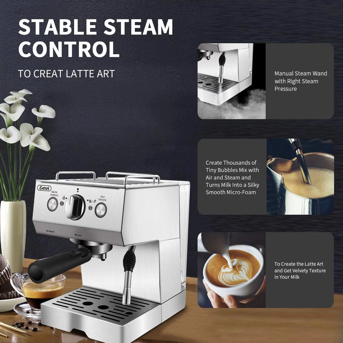 Silver Stainless Steel 15 Bar Espresso Machine S998