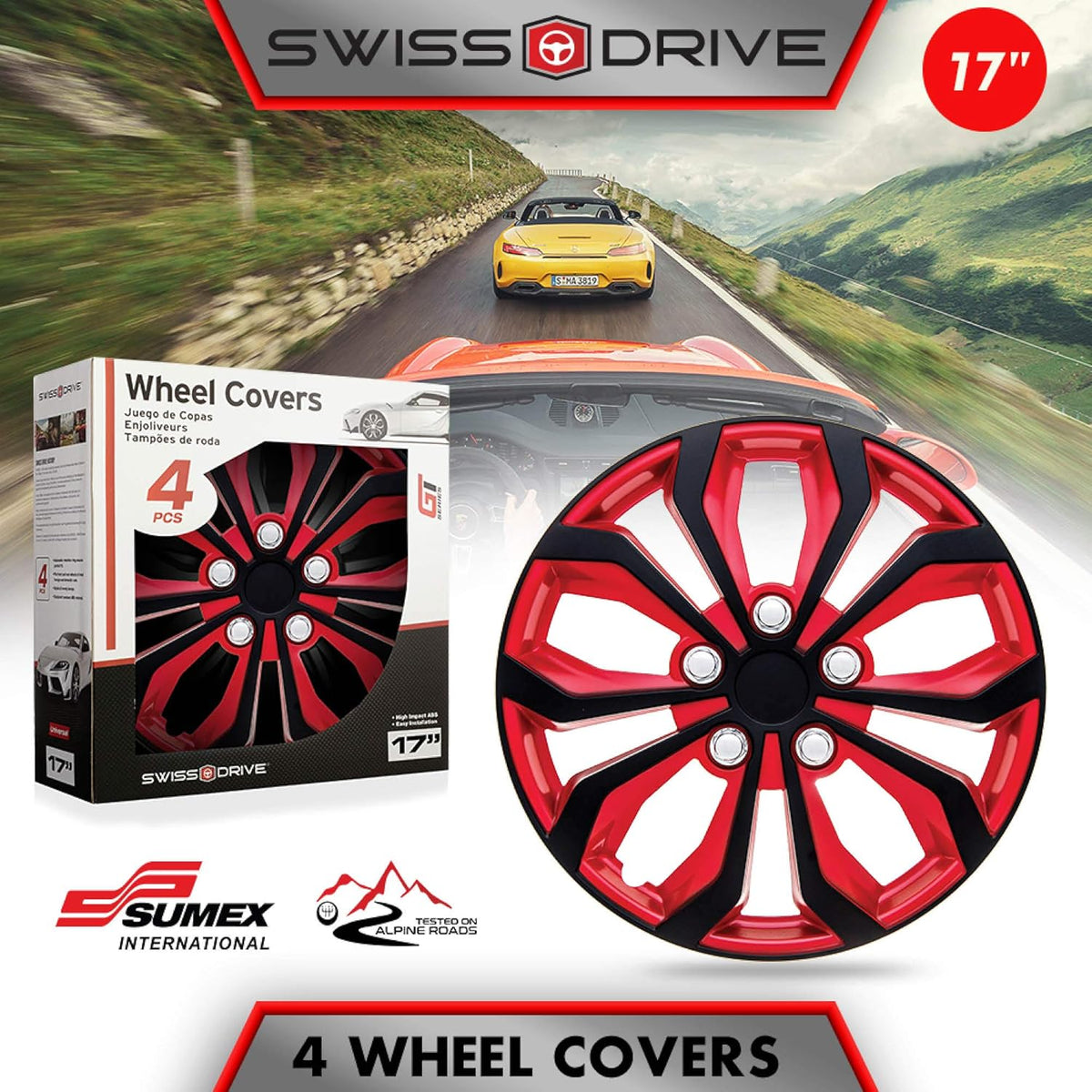 Set of 4 17 Wheel Cover Red and Black ABS B6718
