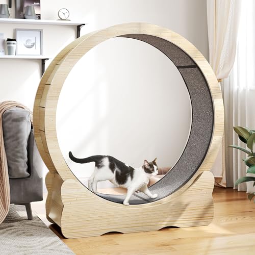 43.3 Inch Solid Wood Cat Exercise Running Wheel with Carpeted Runway N84925