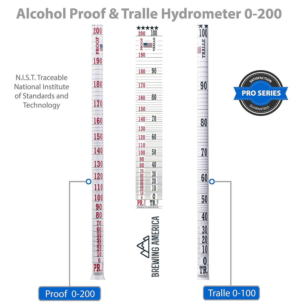 Alcohol Hydrometer Tester 0-200 Proof Pack of 2 O151892