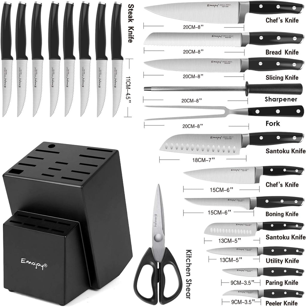 22 Pcs Black German Stainless Steel Knife Set with Block O711179