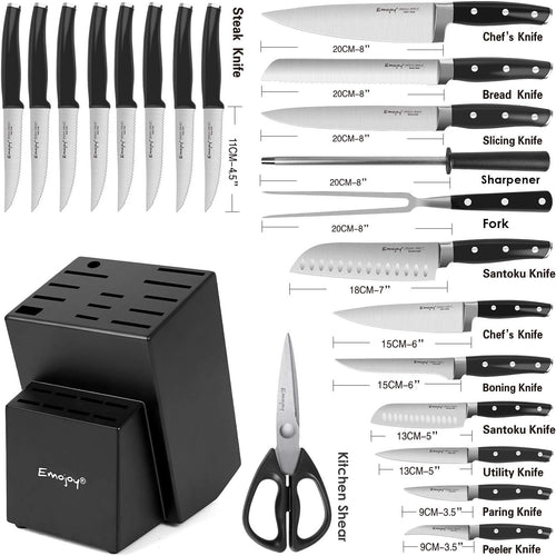 22 Pcs Black German Stainless Steel Knife Set with Block O711179