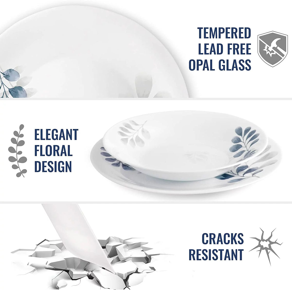 Set Of 6 10.75" Tempered Opal Glass Dinner Plates A877399