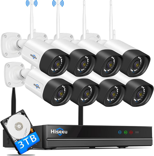 2K Wireless Security Camera System 8Pcs Cameras 3MP WiFi Night Vision Waterproof 3TB Hard Drive I1486