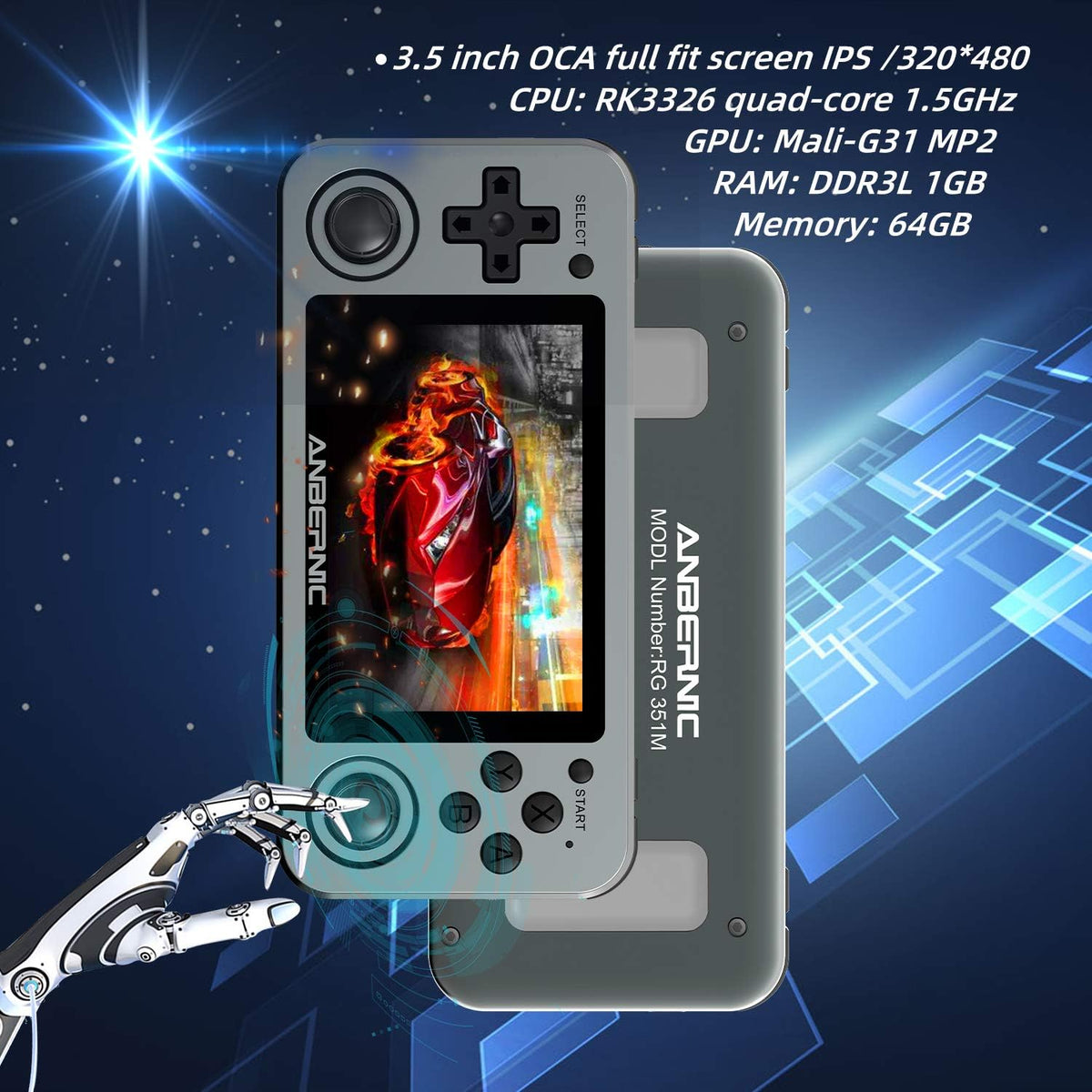 Handheld Game Console with 64G TF Card 3.5 inch IPS Screen U724