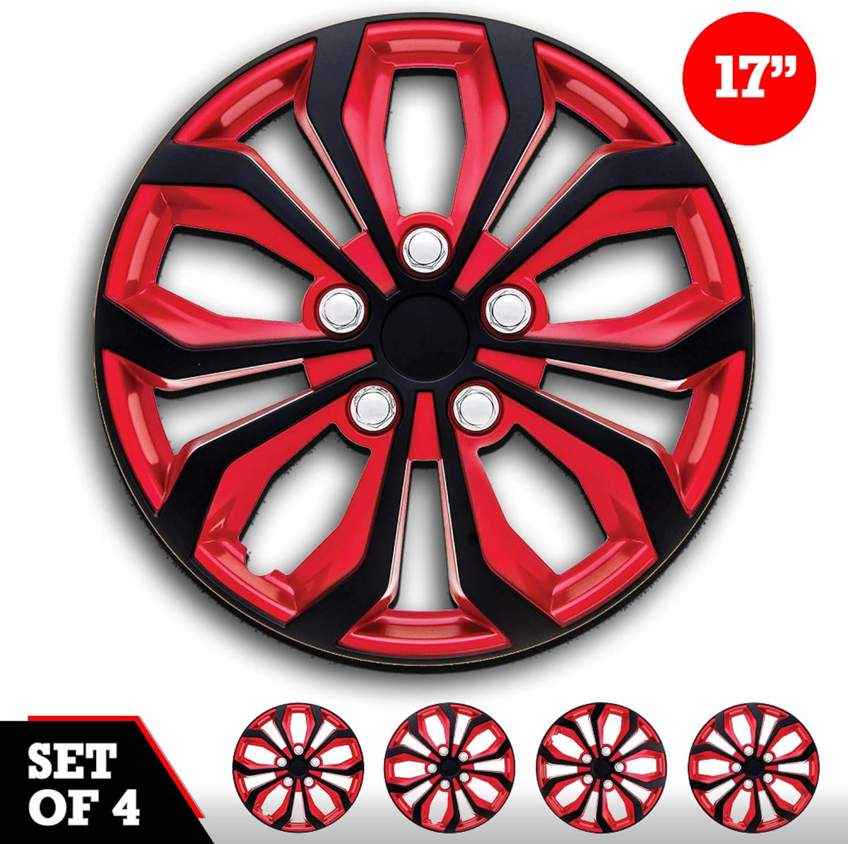 Set of 4 17 Wheel Cover Red and Black ABS B6718
