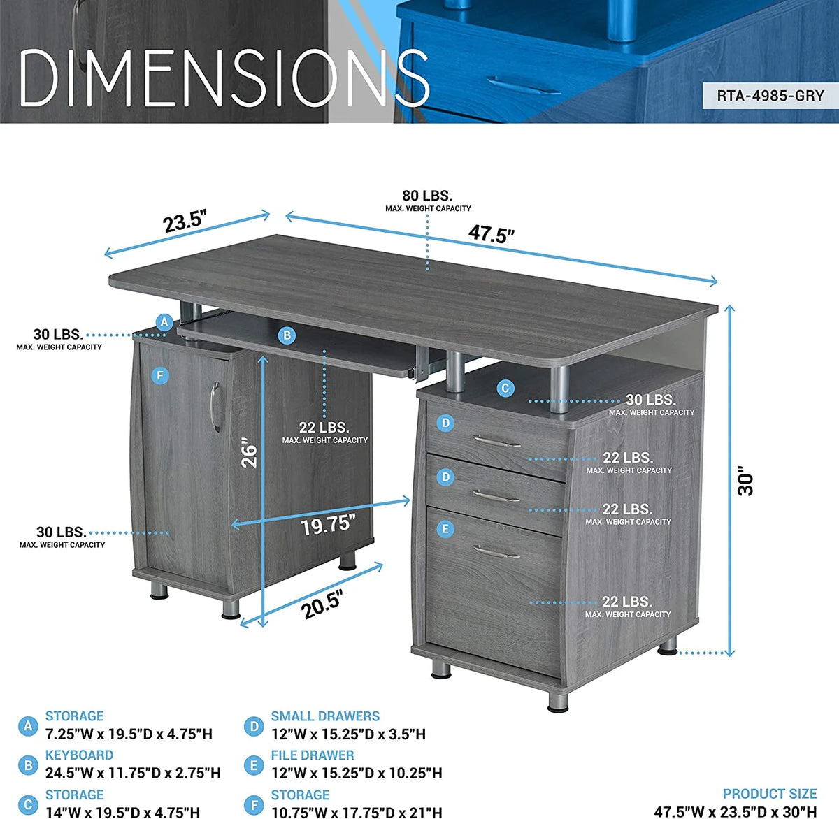 Gray Small Computer Desk K2752