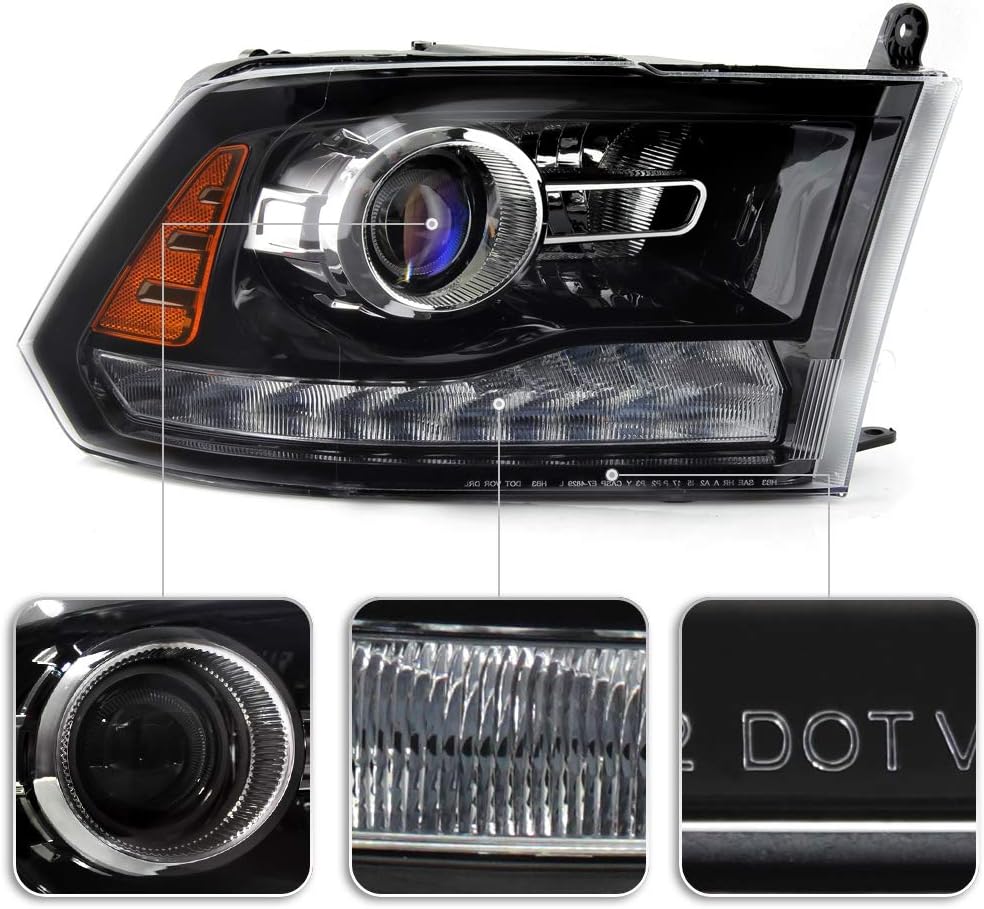 2013-2015 Dodge Ram 1500 2500 3500 Black Trim Headlamp Passenger Side Q812582