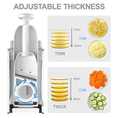 Safe Mandoline Slicer, Thickness Adjustable 0.1-8 mm, Blue O76063