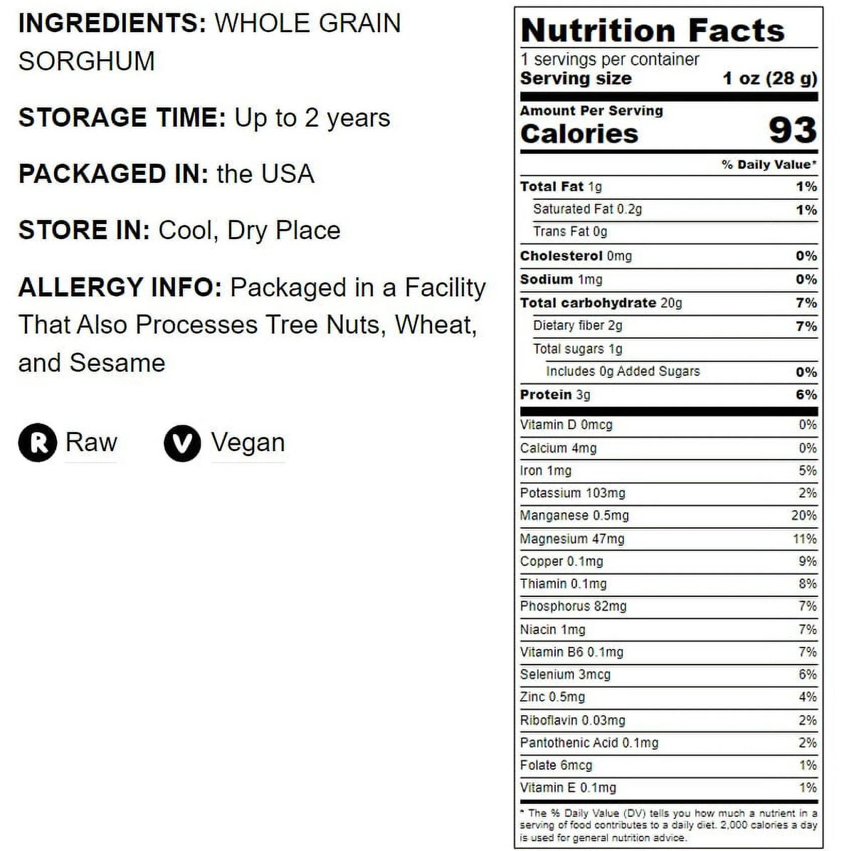 Whole Grain Sorghum, 20 Pounds – White Groats, Raw, Bulk Q4575