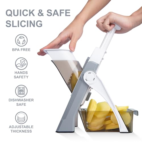Safe Mandoline Slicer, Thickness Adjustable 0.1-8 mm, Blue O76063