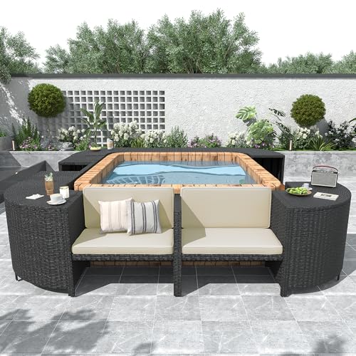 Cream Beige Outdoor Rattan Sectional Sofa Set with Storage Spaces N7600
