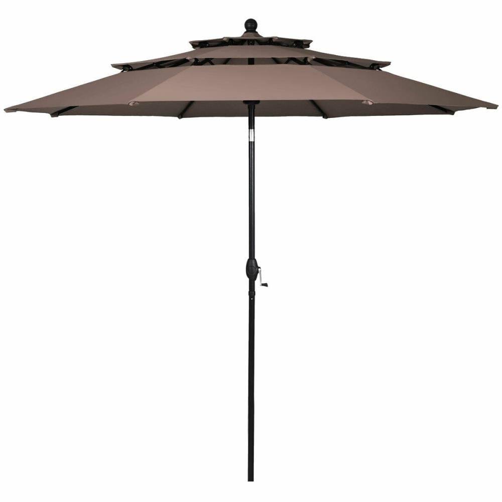10-ft Tan Auto-Tilt Patio Umbrella I629809