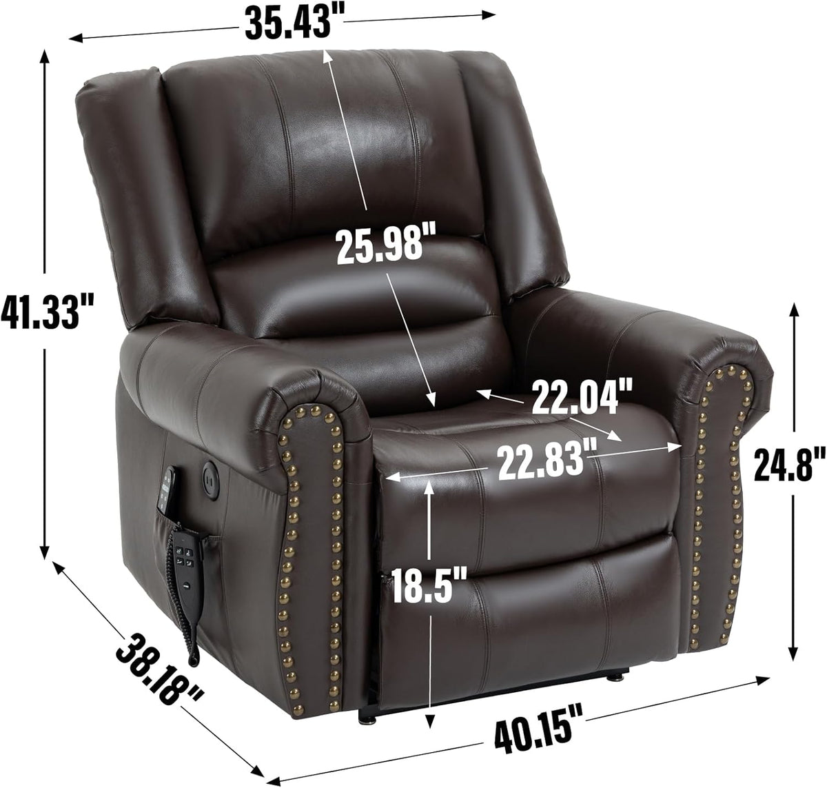 Brown Genuine Leather Power Lift Recliner Chair with Heat Massage U644