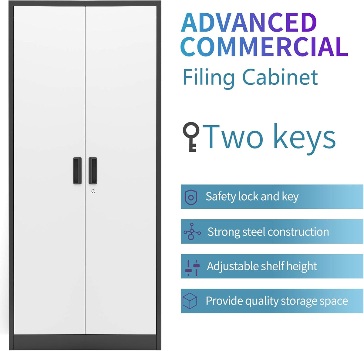 Metal Storage Cabinet with Lock, 4 Adjustable Shelves I689413