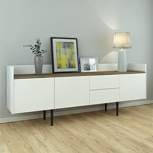 White and Walnut 2 Drawer 3 Door Sideboard Cabinet K589