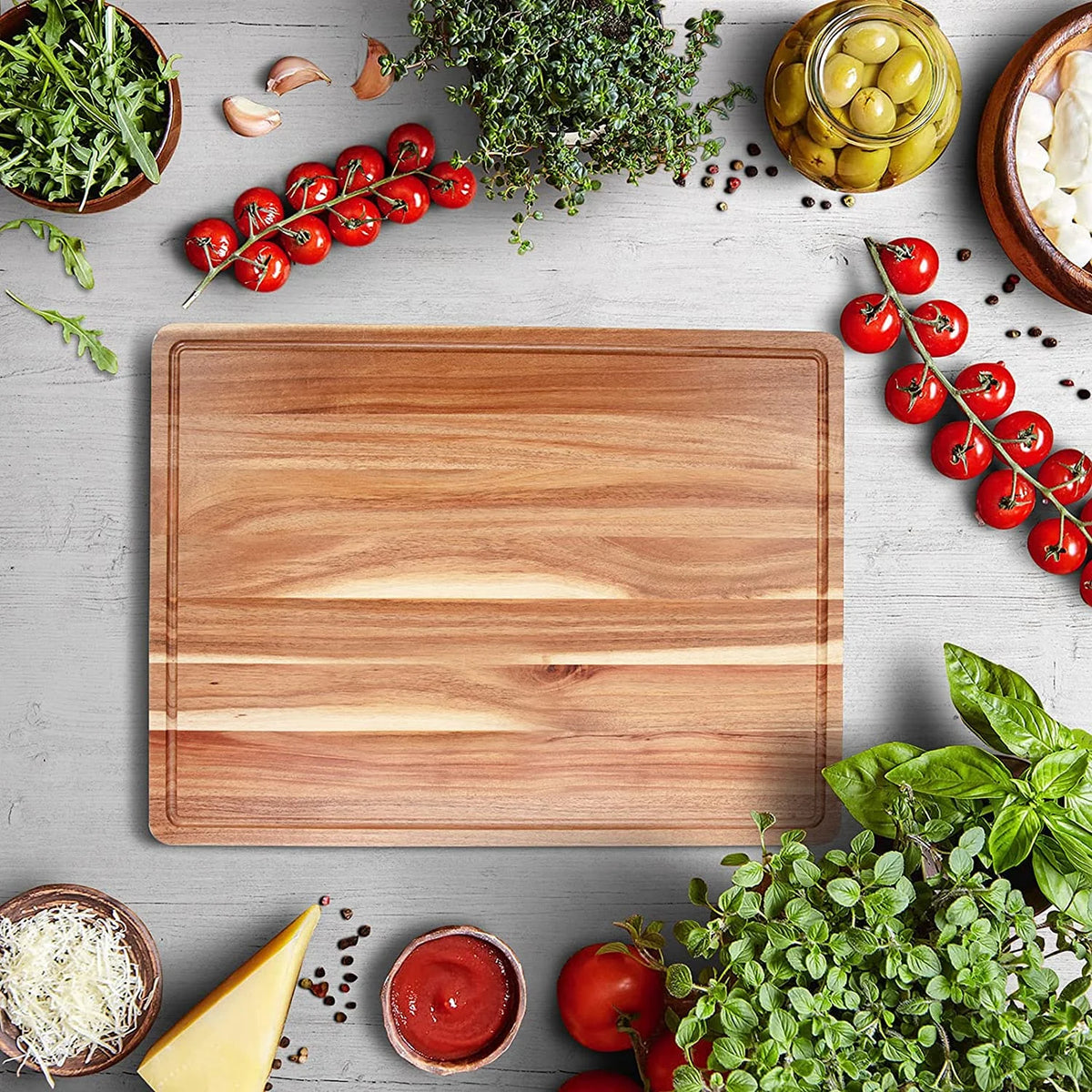 Acacia Wood Cutting Board with Juice Groove, 24"x 18"x 1.2" Extra Large Butcher Block G8739