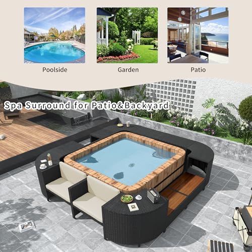 Cream Beige Outdoor Rattan Sectional Sofa Set with Storage Spaces N7600