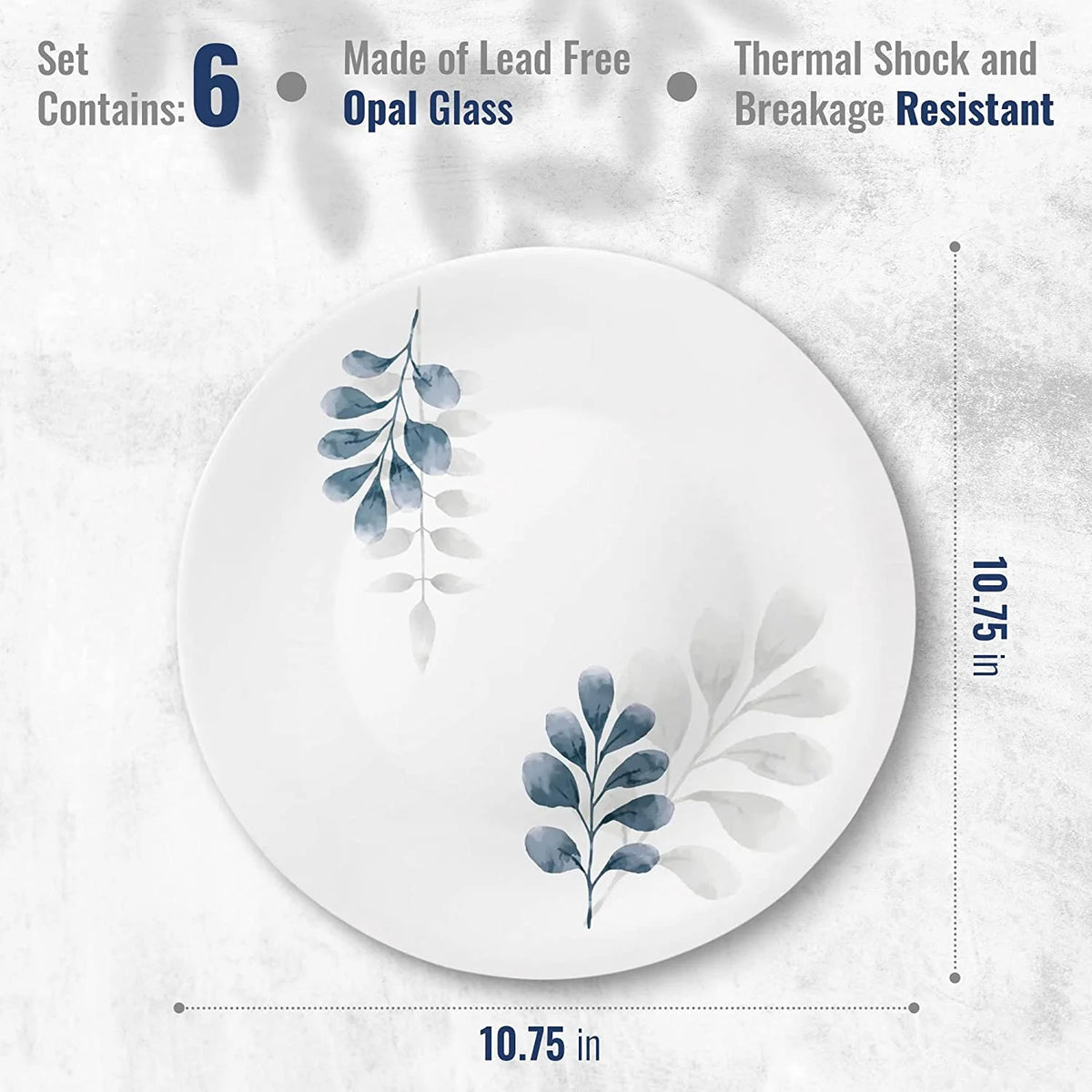 Set Of 6 10.75" Tempered Opal Glass Dinner Plates A877399